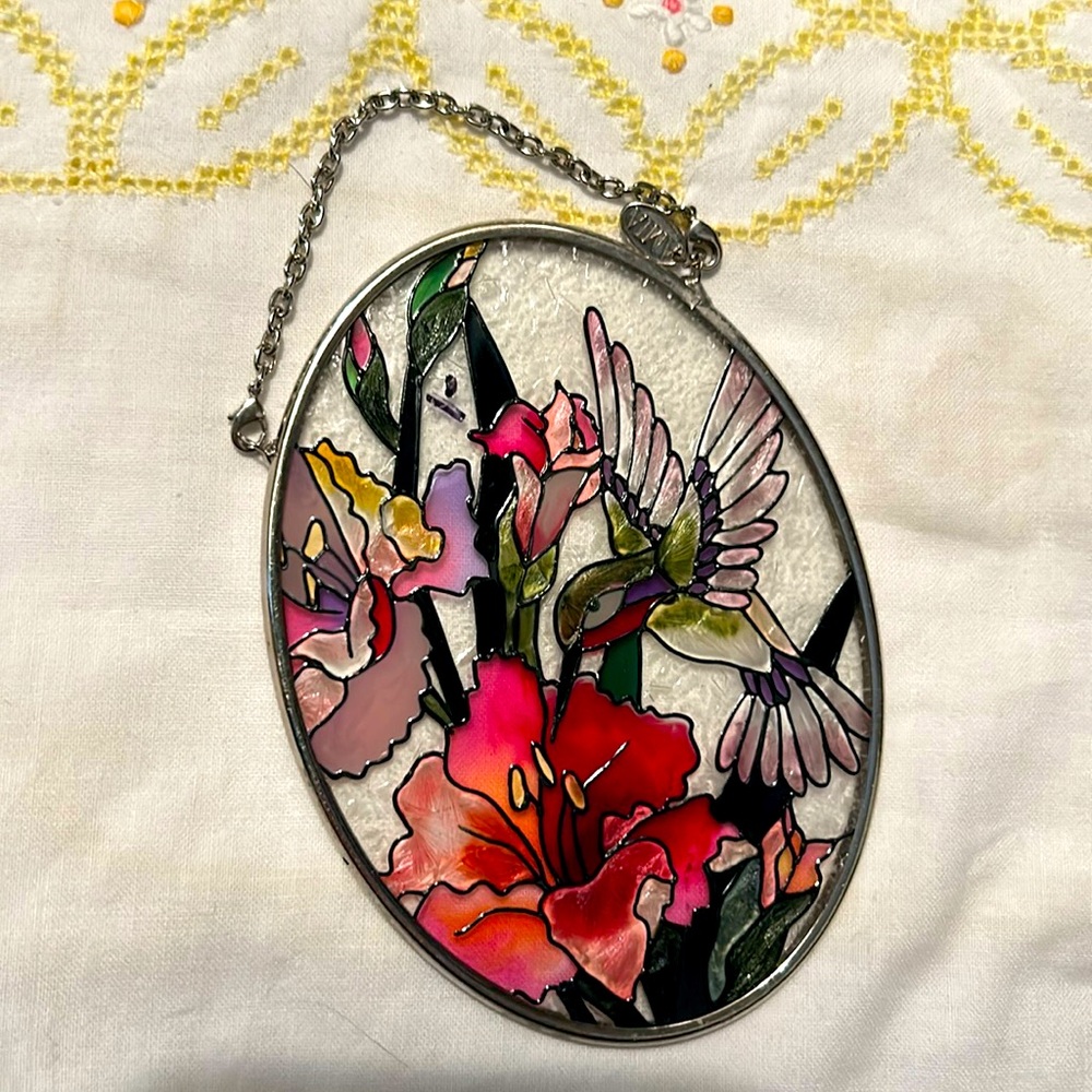 AMIA Denver Co 4.5 Suncatcher Hand Painted Glass Hummingbird